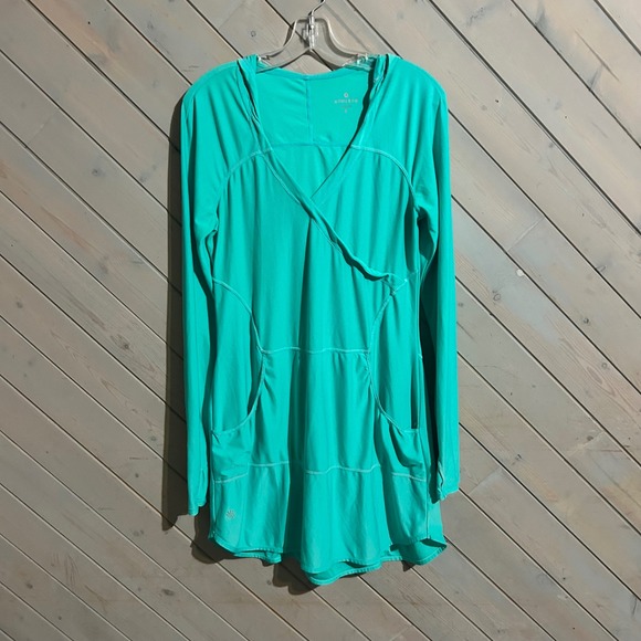 Athleta Women's Hooded Cross Front Tunic Top Swim Cover Up Green Small - Picture 1 of 5